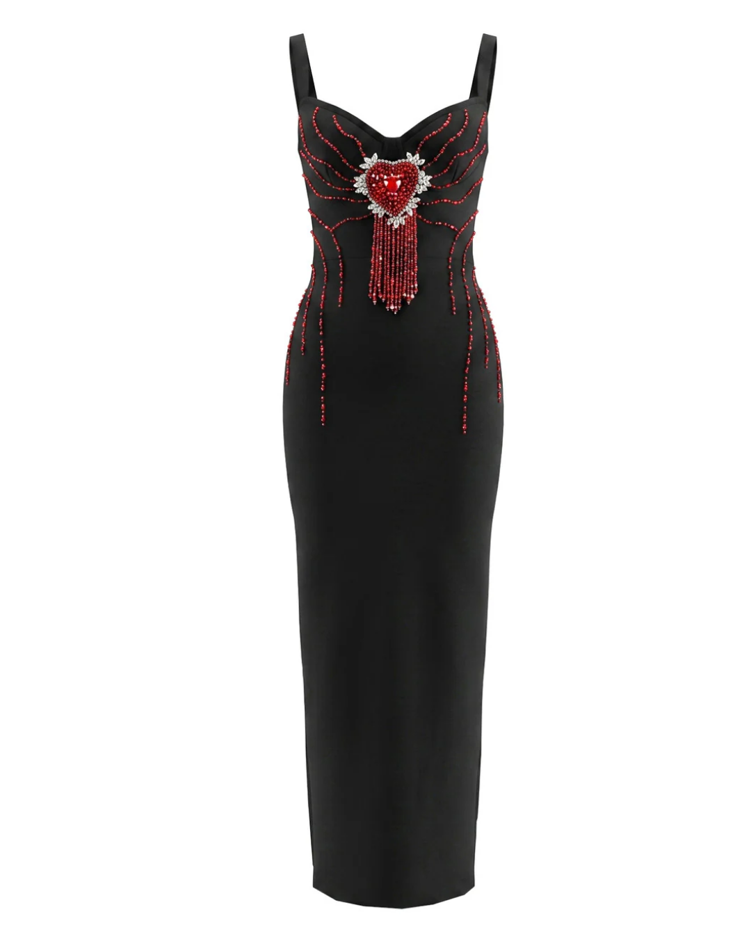 Crystal Heart Embellished Maxi Dress Black HV3094