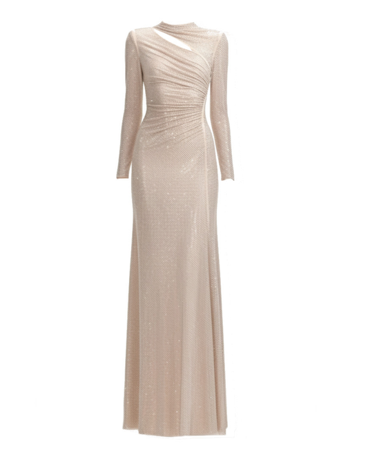 Long Sleeve Embellished Maxi Dress Nude HV2739