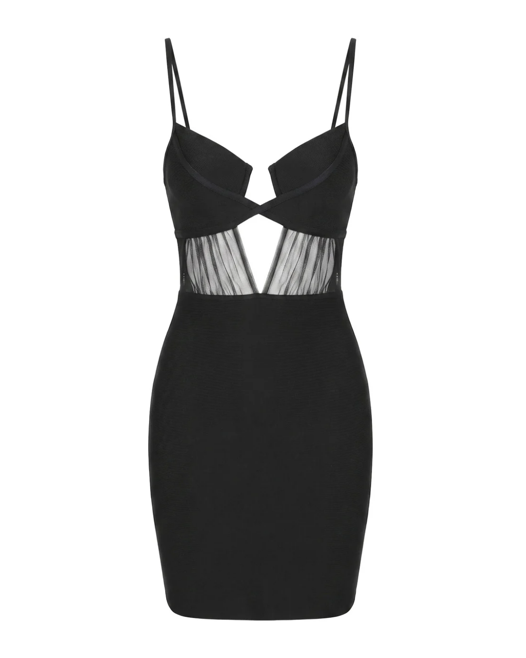 Draped Mesh Insert Dress Black HV3042