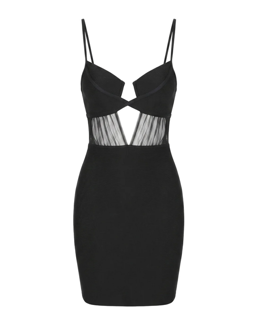 Draped Mesh Insert Dress Black HV3042