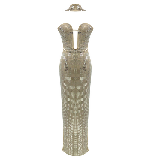 Halter Crystal Maxi Dress Nude