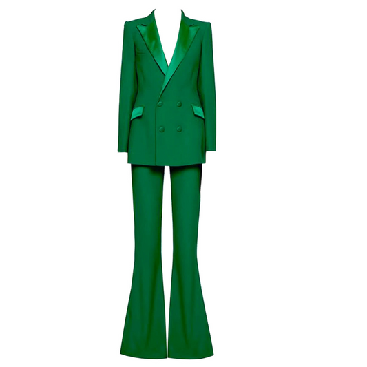Long Sleeve Satin Detail Suit Green