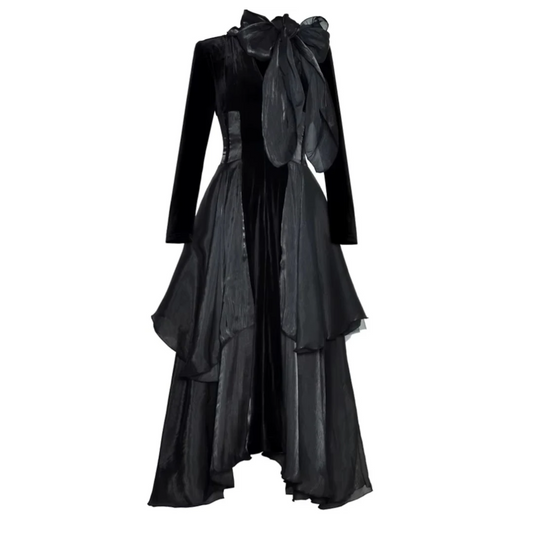 Long Sleeve A Line Maxi Velvet Dress Black