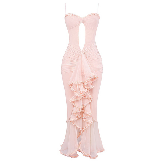 Ruffle Ruched Midi Dress Pink
