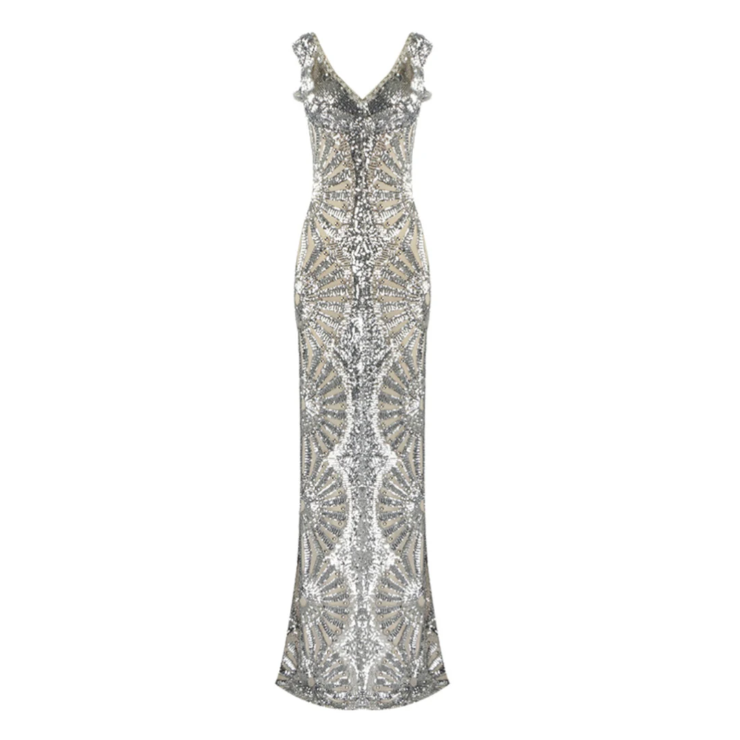 Sequin Maxi Dress Silver