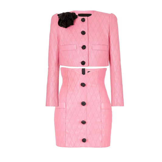 Long Sleeve Flower Detail Two Piece Dress Pink HV1315