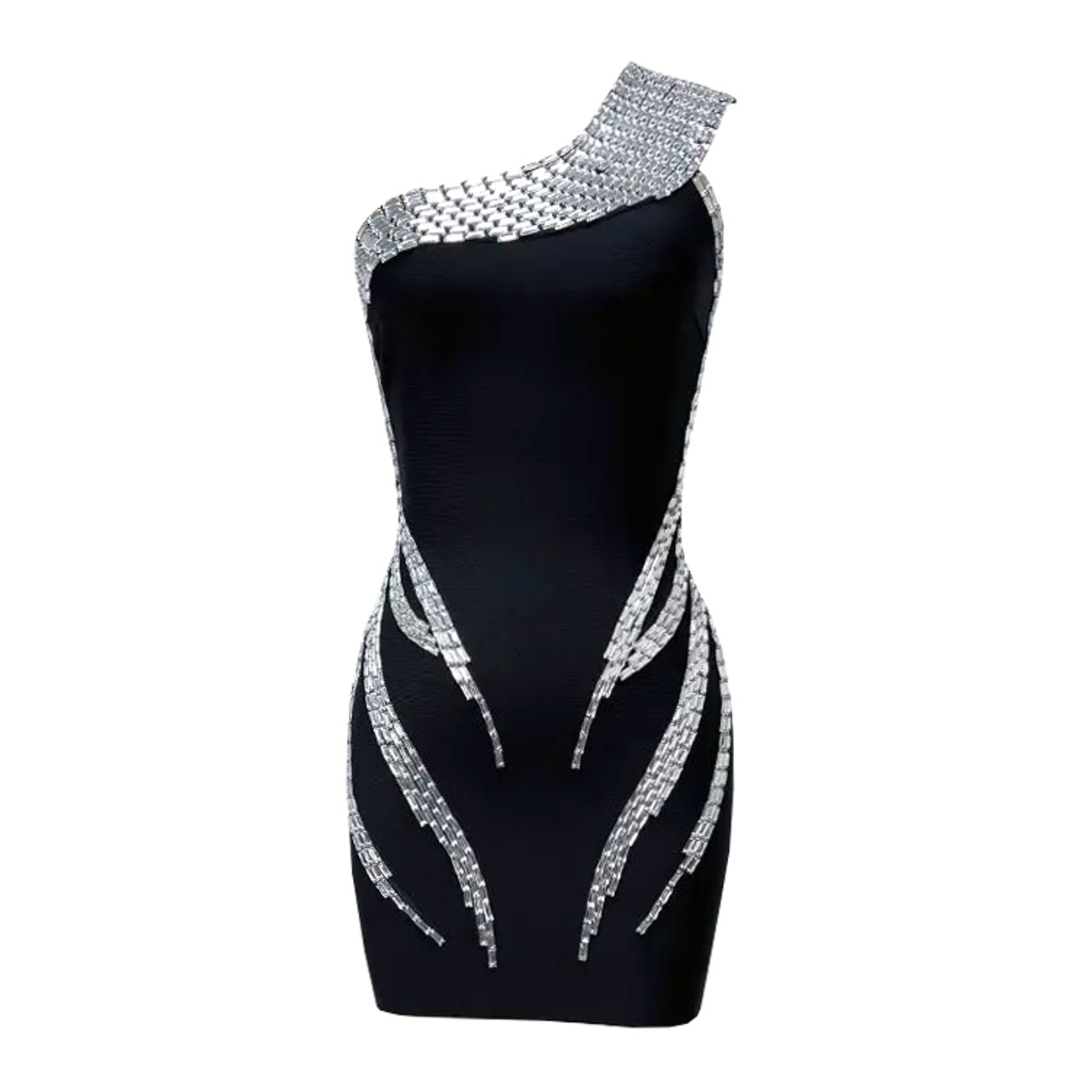 One Shoulder Embellished Dress Black HV1420