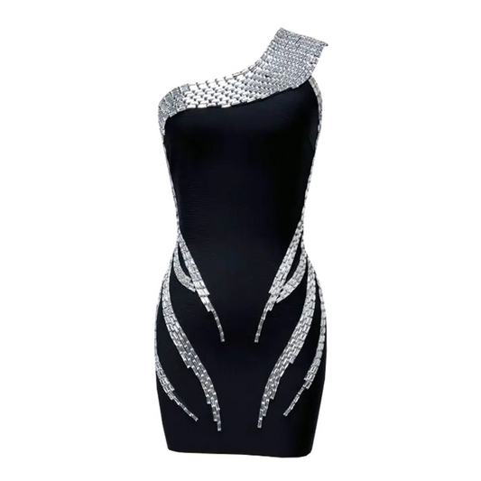 One Shoulder Embellished Dress Black HV1420