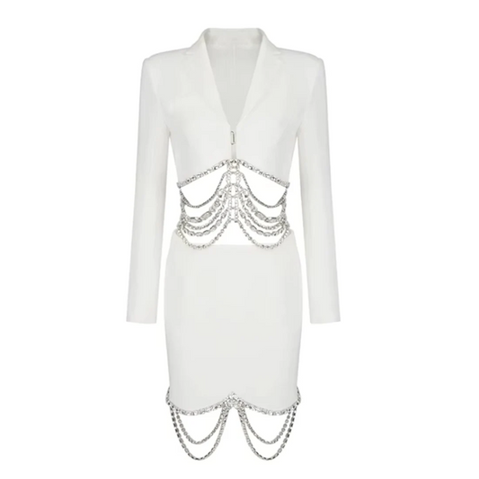 Long Sleeve Crystal Detail Two Piece Dress