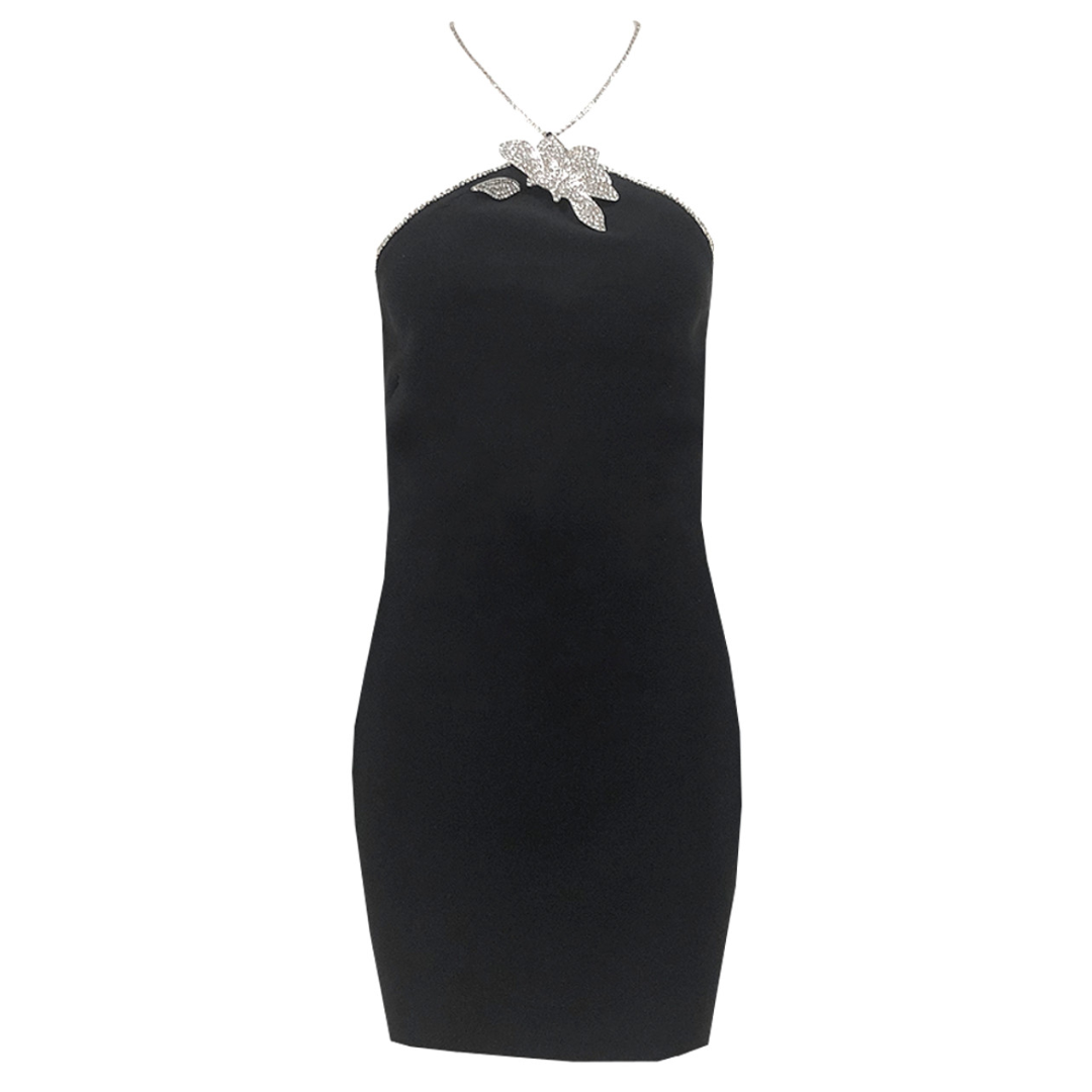 Halter Crystal Dress Black HV1493