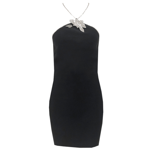 Halter Crystal Dress Black HV1493