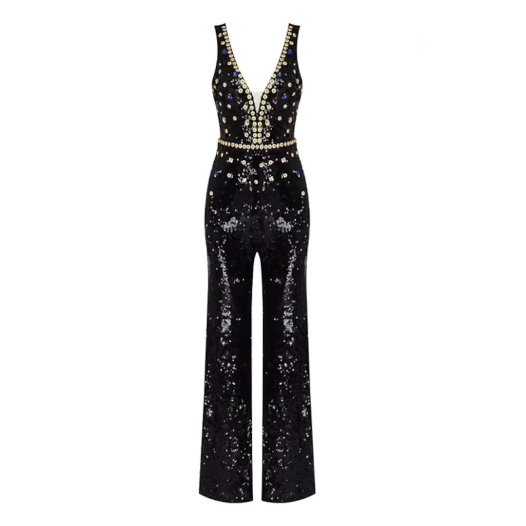 Sequin Crystal Jumpsuit Black