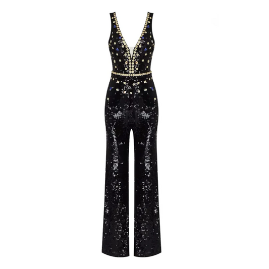 Sequin Crystal Jumpsuit Black