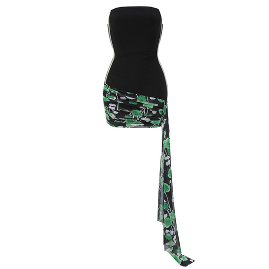 Strapless Floral Dress Black Green HV1557