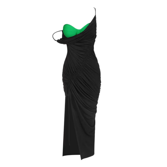 Bustier Draped Maxi Dress Black Green