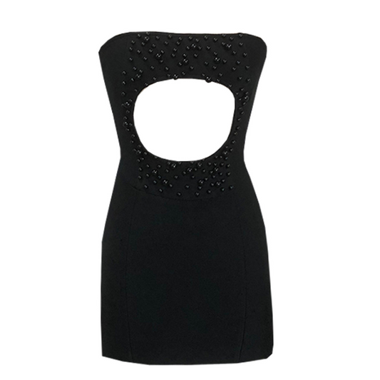 Strapless Embellished Cut Out Dress Black HV1517