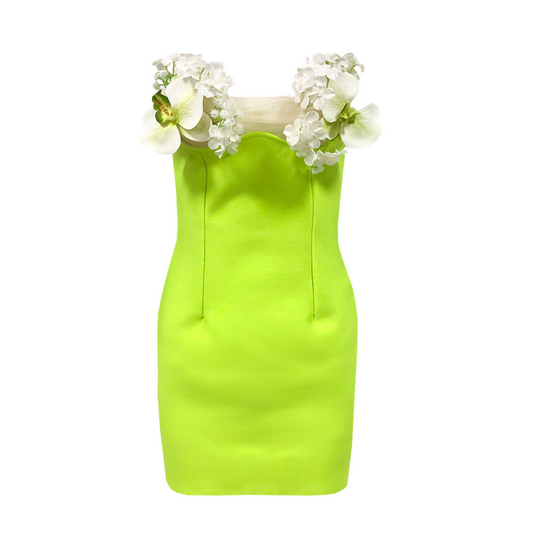 Strapless Floral Dress Neon Green HV1596