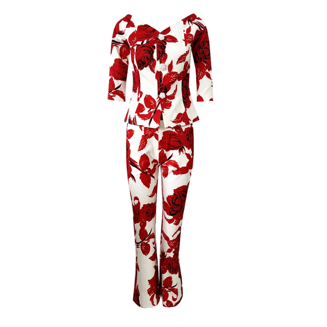 Floral Suit Red White HV1126