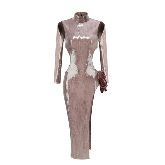 Long Sleeve Bow Detail Sequin Maxi Dress  HV1705