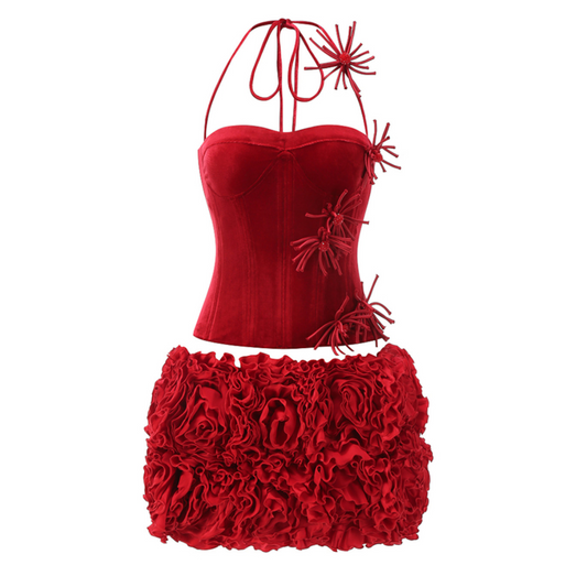 Halter Corset Floral Two Piece Dress HV1981