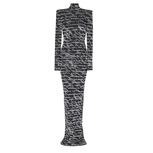 Long Sleeve Writing On The Wall Maxi Dress Black