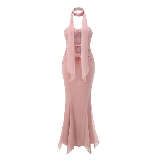 Strapless Draped Maxi Dress Pink