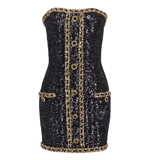 Strapless Sequin Dress Black Gold