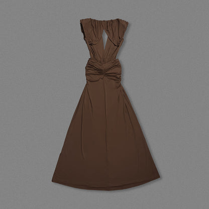 Backless Draped Maxi Dress Brown HV2673
