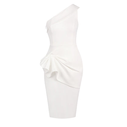 One Shoulder Draped Midi Dress White HV0003