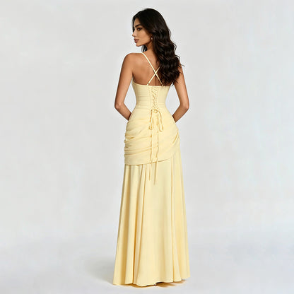 Draped A Line Corset Maxi Dress Yellow HV3154