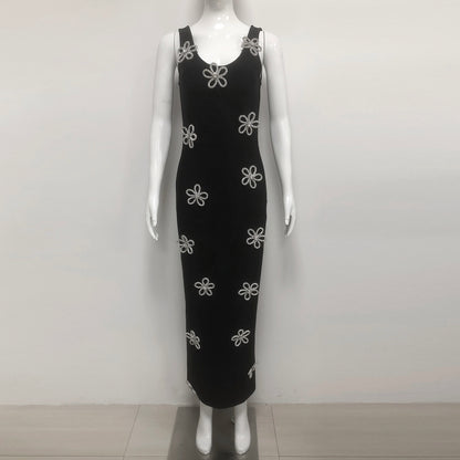 Crystal Floral Detail Maxi Dress Black HV2519