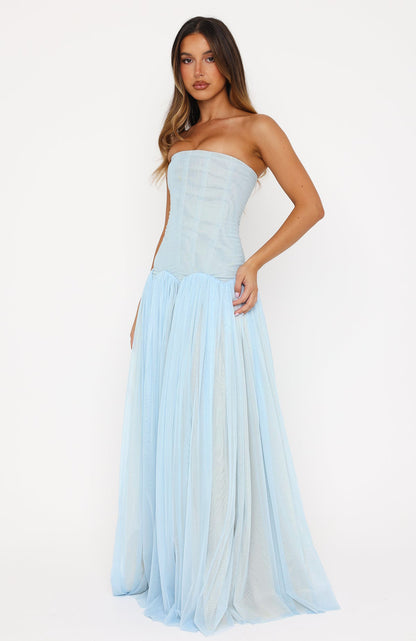 Strapless A Line Maxi Dress Blue HV0086