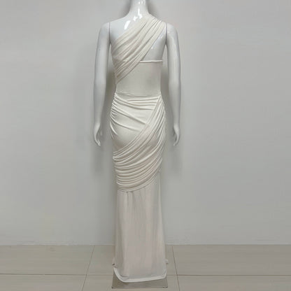 One Shoulder Draped Maxi Dress Ivory HV2829
