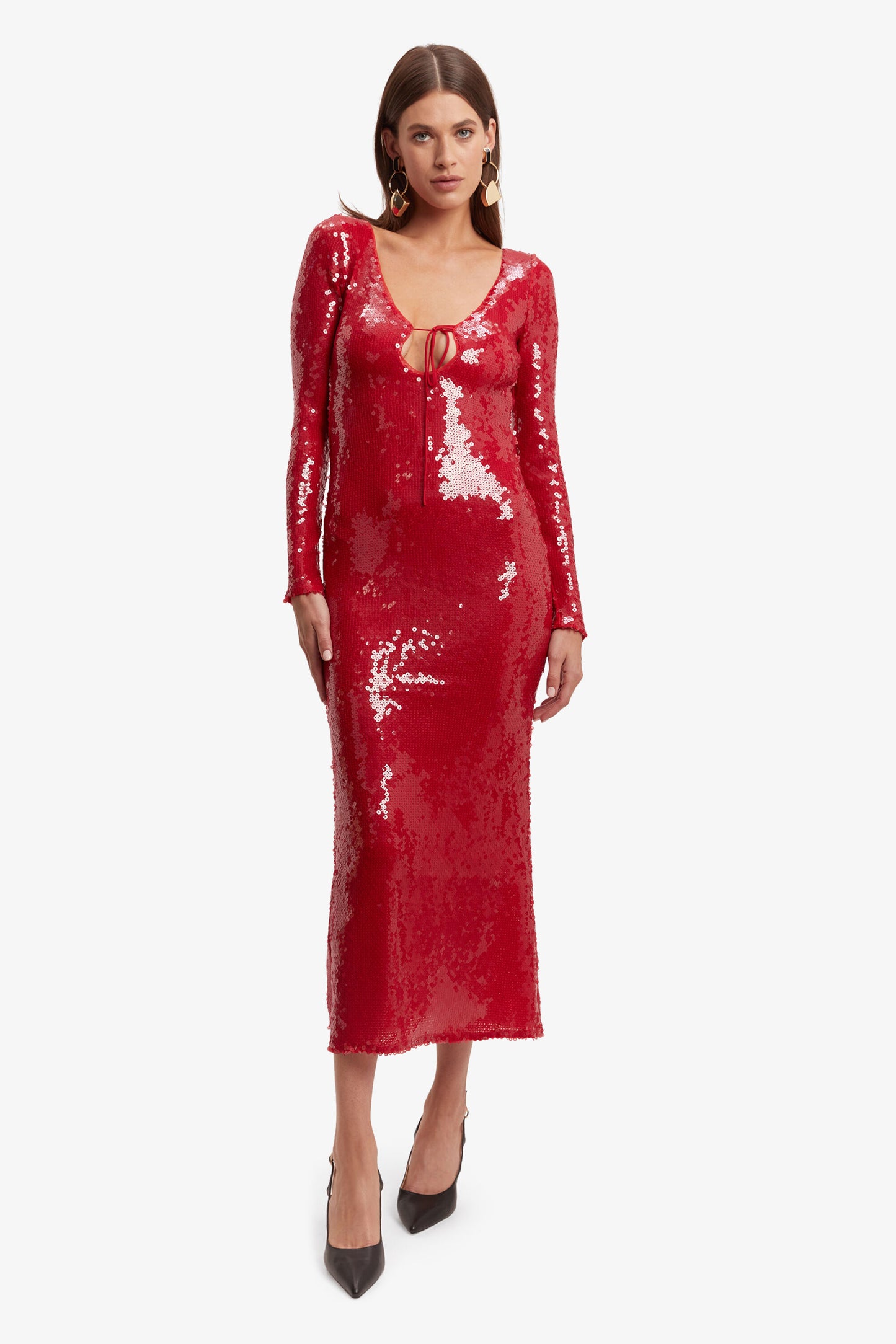 Long Sleeve Sequin Midi Dress Red HV1690