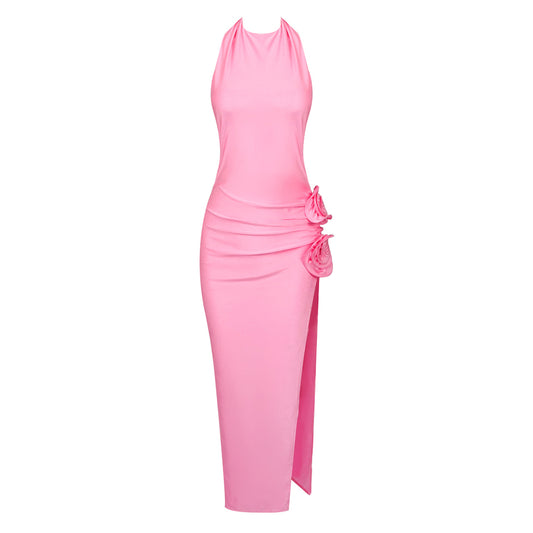 Halter Floral Midi Dress Pink HV9714