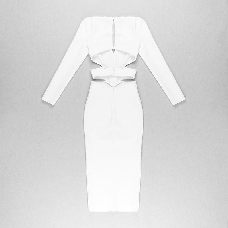 Long Sleeve Cut Out Midi Dress White HV8256