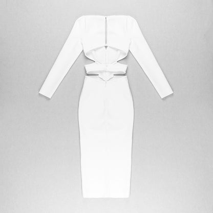 Long Sleeve Cut Out Midi Dress White HV8256