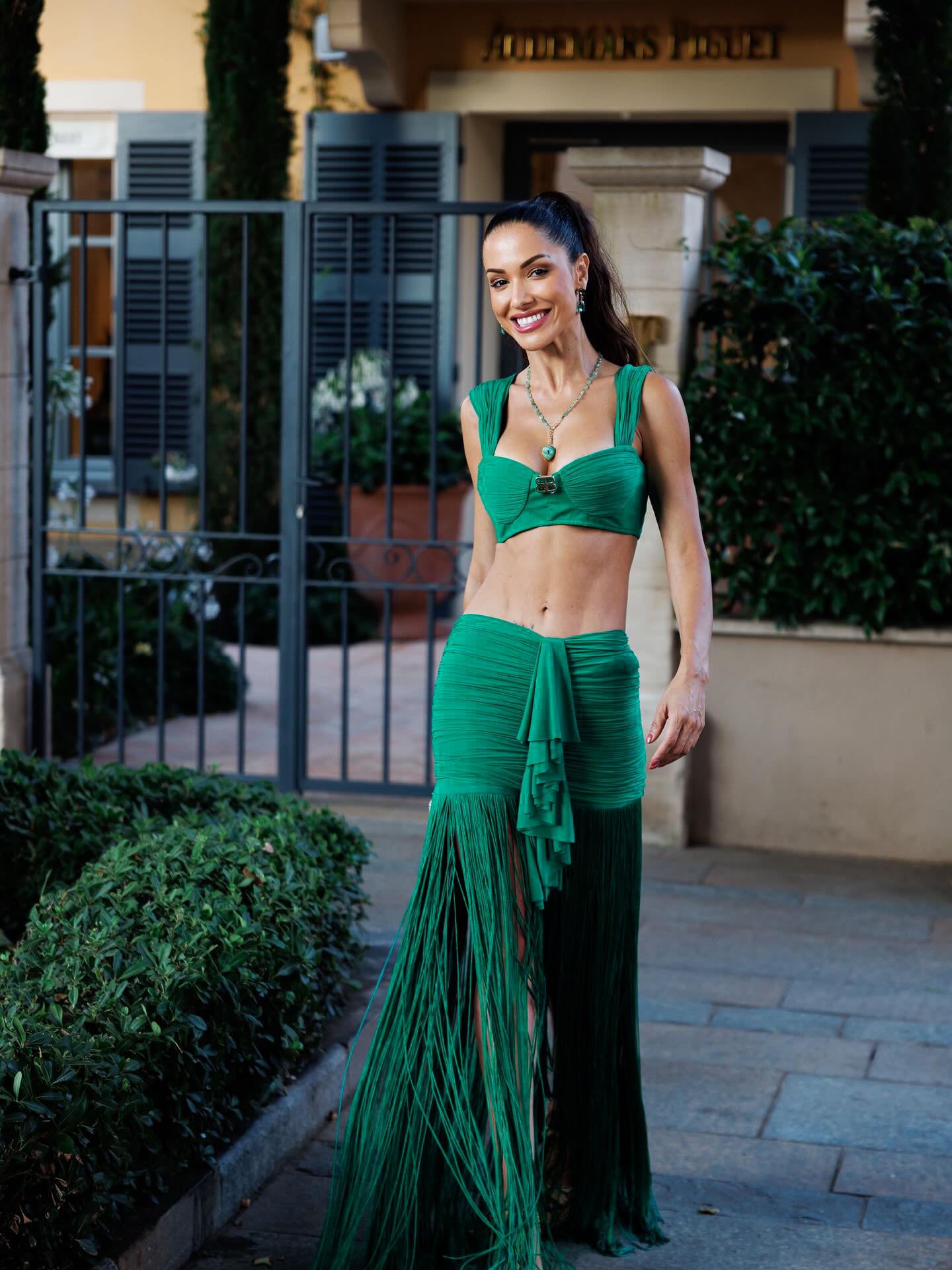 Draped Ruffle Tassel Two Piece Maxi Dress Green HV0001