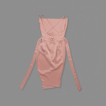 Draped Strappy Back Midi Silk Dress Pink HV0004