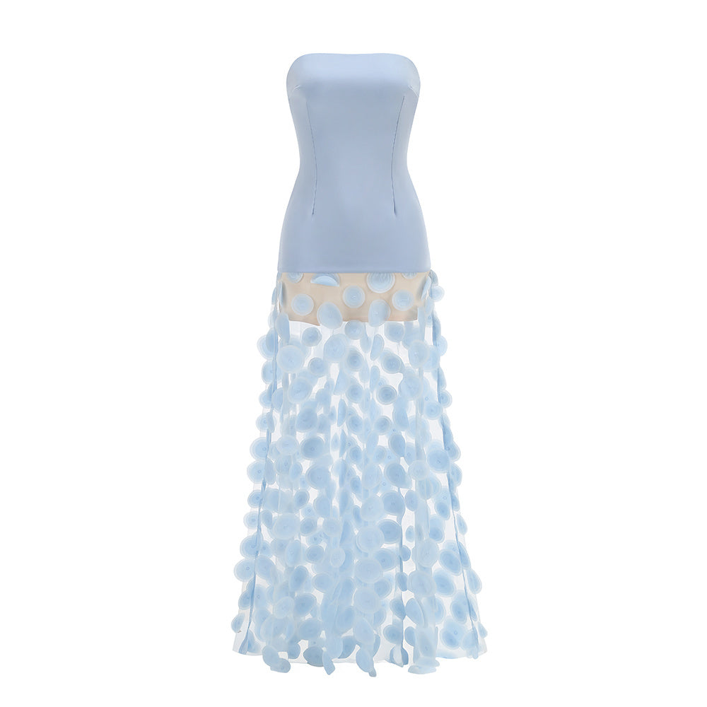 Strapless A Line Maxi Dress Light Blue HV2909