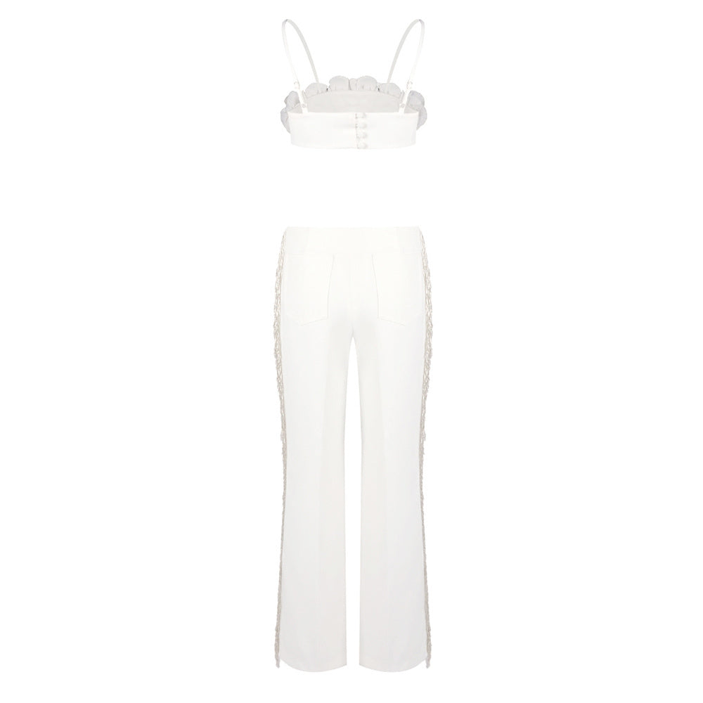 Floral Detail Two Piece Jumpsuit White HV2634