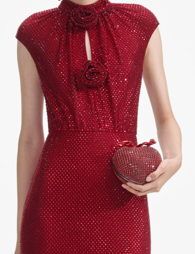 Floral Detail Sparkly Midi Dress Red HV2213