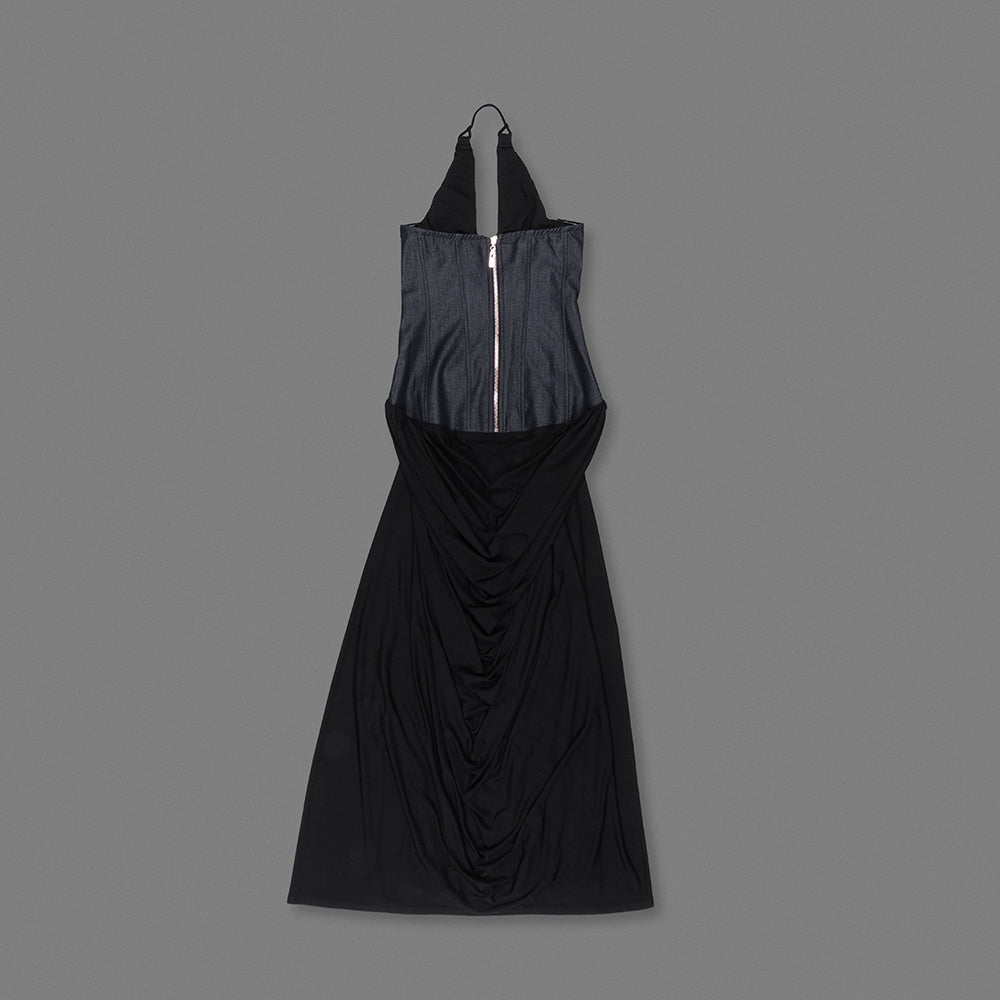 ชุดเดรสยาวผ้ายีนส์คอเต่าสีดำ HV2623