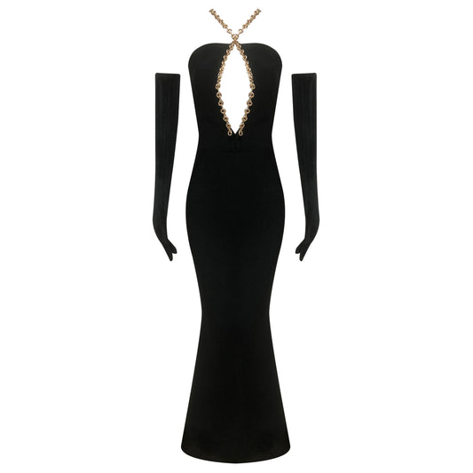 Halter Chain Maxi Dress Black
