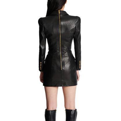 Long Sleeve Faux Leather Dress Black HV1203