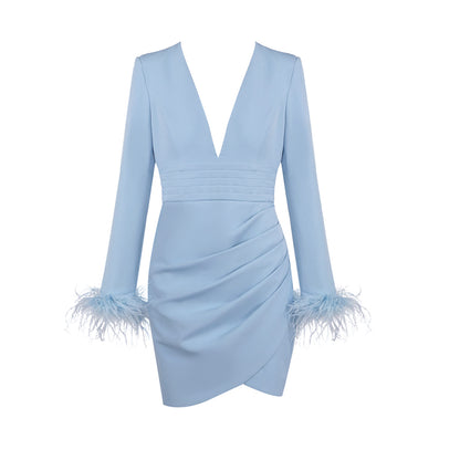 Feather Long Sleeve Dress Blue HV0008