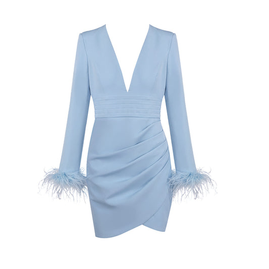 Feather Long Sleeve Dress Blue HV0008