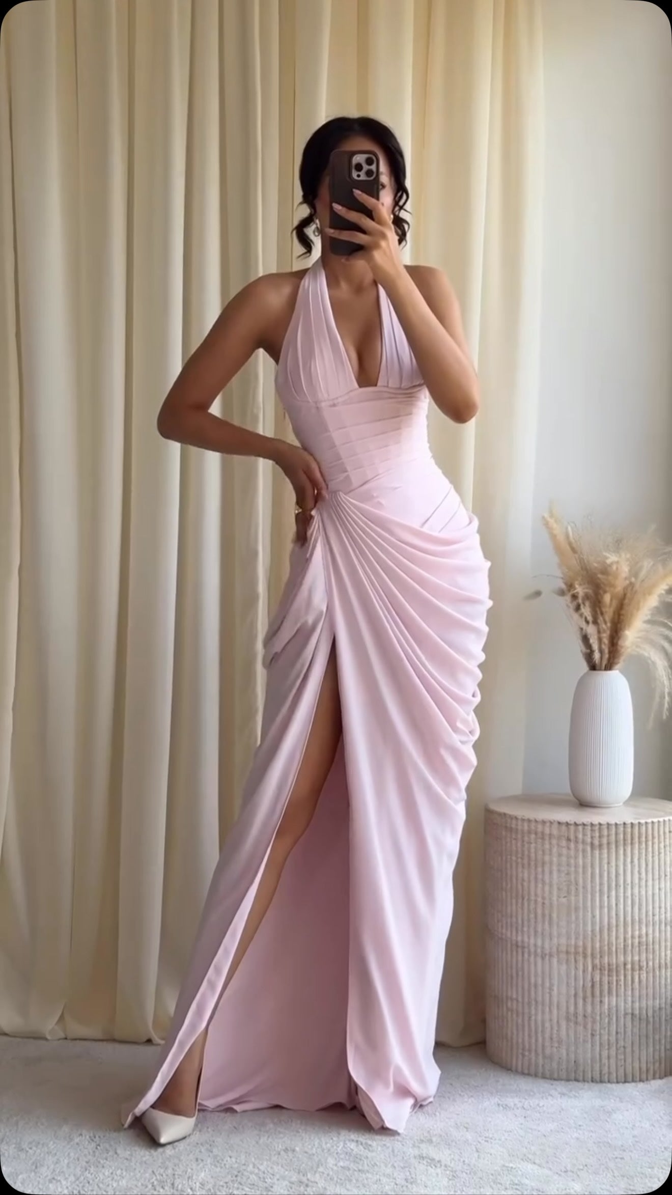 Halter Draped Corset Maxi Dress HV3194