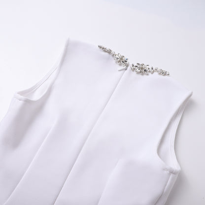 Crystal Floral Trim A Line Dress White HV2182