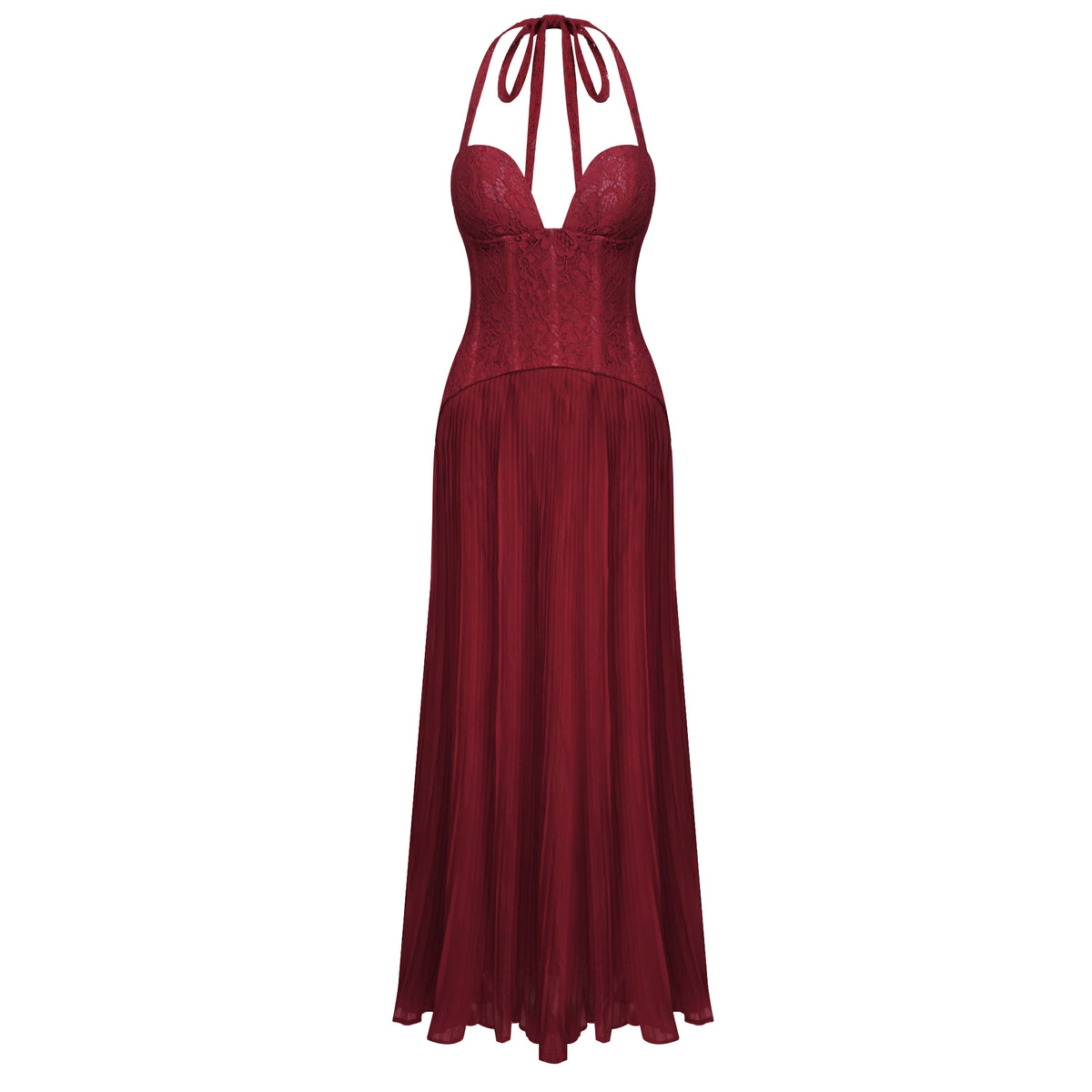 Halter Pleated Corset Maxi Dress HV0095